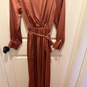 Baltic born Elegant Rust Satin Wrap Dress